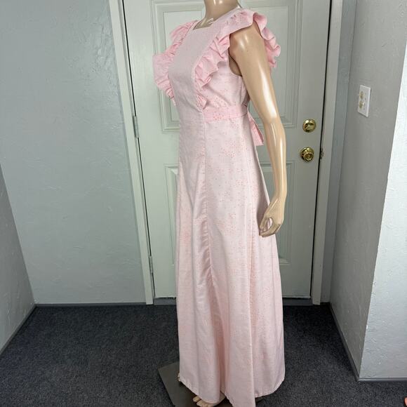 Vintage 70s Women's Dress Handmade Ruffle Prairie Maxi Floral Cotton Cottage S13 - Picture 3 of 6